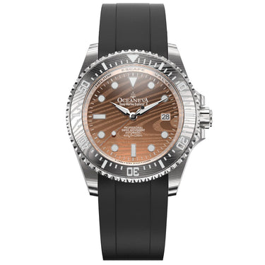 Oceaneva Mens Deep Marine Explorer II Rose Gold Damascus Steel Dial Watch Rubber